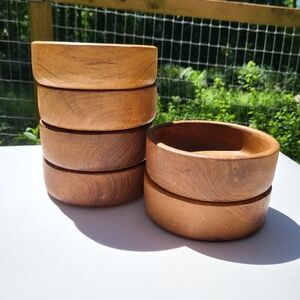 Vintage 1960s mid century modern teak wood bowl set